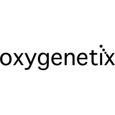 Das Bild zeigt das Wort oxygenetix in schwarzen Kleinbuchstaben, mit drei kleinen Punkten über dem Buchstaben i am Ende, die an aufsteigende Blasen erinnern.