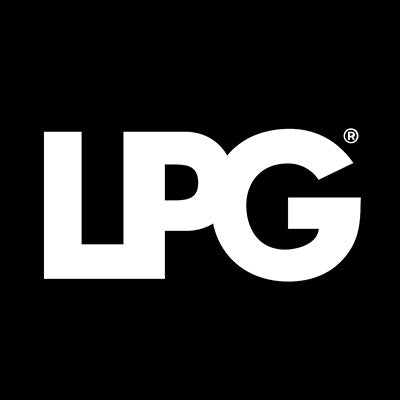 Weiße, fettgedruckte Buchstaben "LPG" mit einem eingetragenen Markensymbol erscheinen auf einem schwarzen Hintergrund.