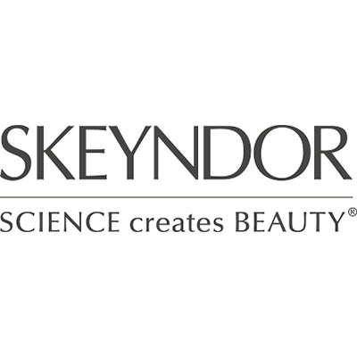 SKEYNDOR-Logo mit dem Slogan SCIENCE creates BEAUTY in schwarzen Großbuchstaben auf weißem Hintergrund.