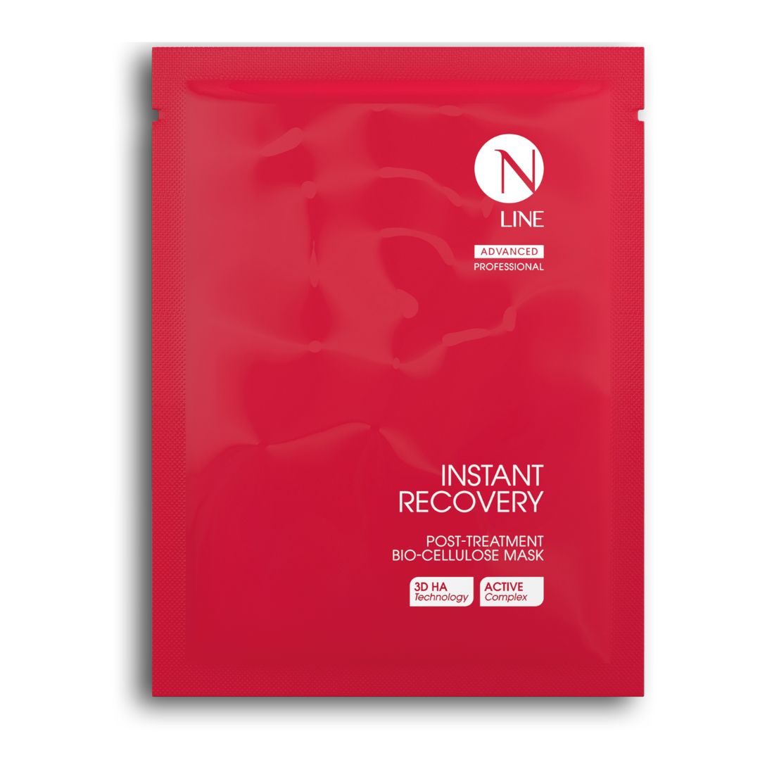 Ein roter Beutel mit NEAUVIA NLINE Instant Recovery Mask, gekennzeichnet mit Advanced Professional, 3D HA Technology und Active Complex.