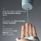 Das graue Dermalogica Daily Superfoliant-Pulver wird aus einer Flasche in die Handfläche dosiert; dazu liegen drei nummerierte deutsche Gebrauchsanweisungen bei.